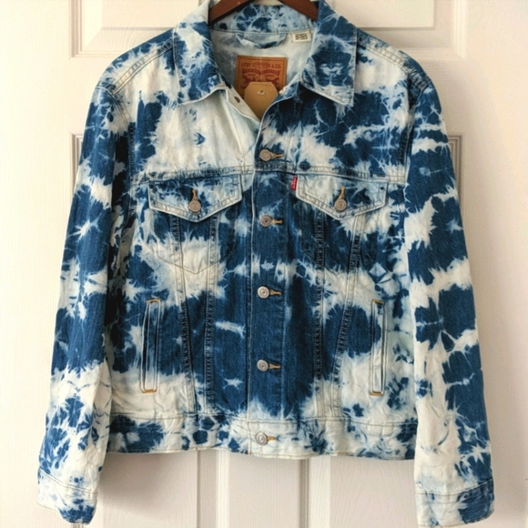 Levi's Classic Ex Boyfriend Trucker Denim Jean Jacket Acid Wash Indigo White M